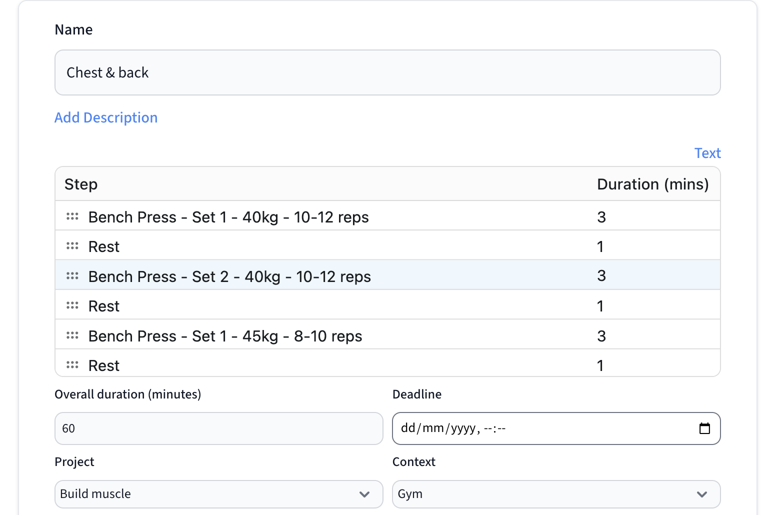 chest and back task, with steps