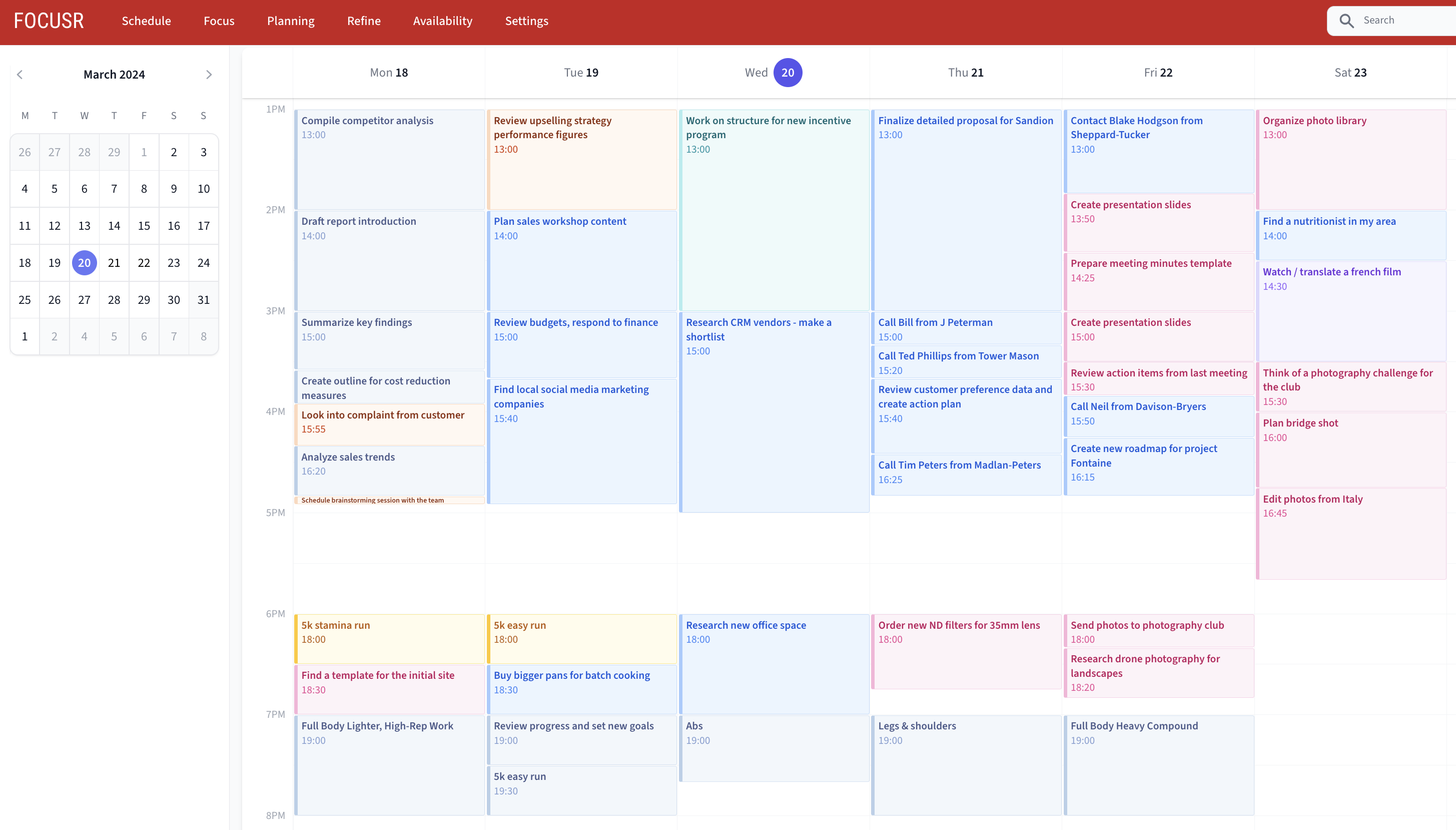 weekly automatically generated schedule